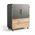 Wood and metal storage cabinet with two drawers and double doors 80 x 50 x 100cm
