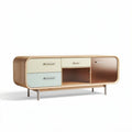 Wooden mid-century modern media console with four storage drawers and open shelf 150 x 45 x 60cm