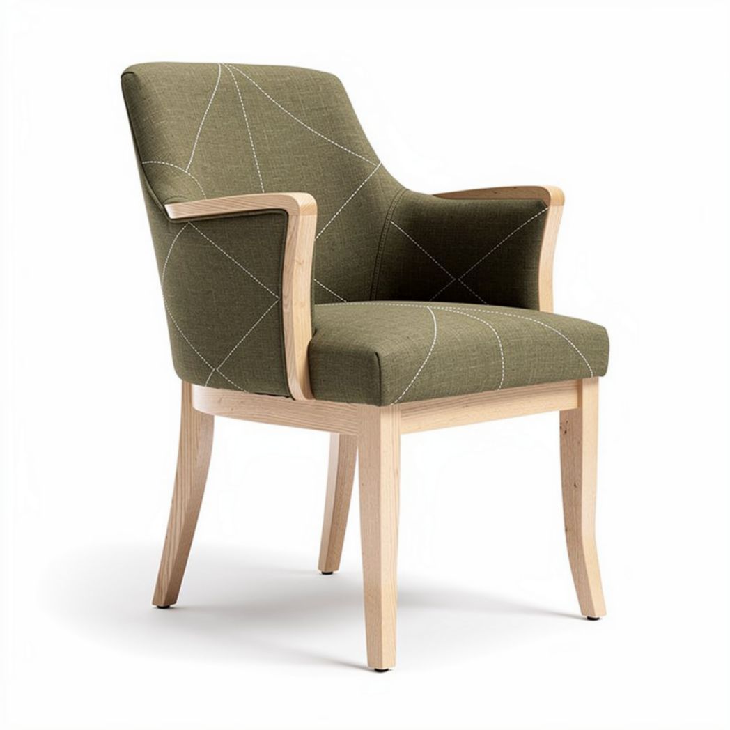 Green upholstered accent chair with wood frame and armrests 80 x 70 x 85cm