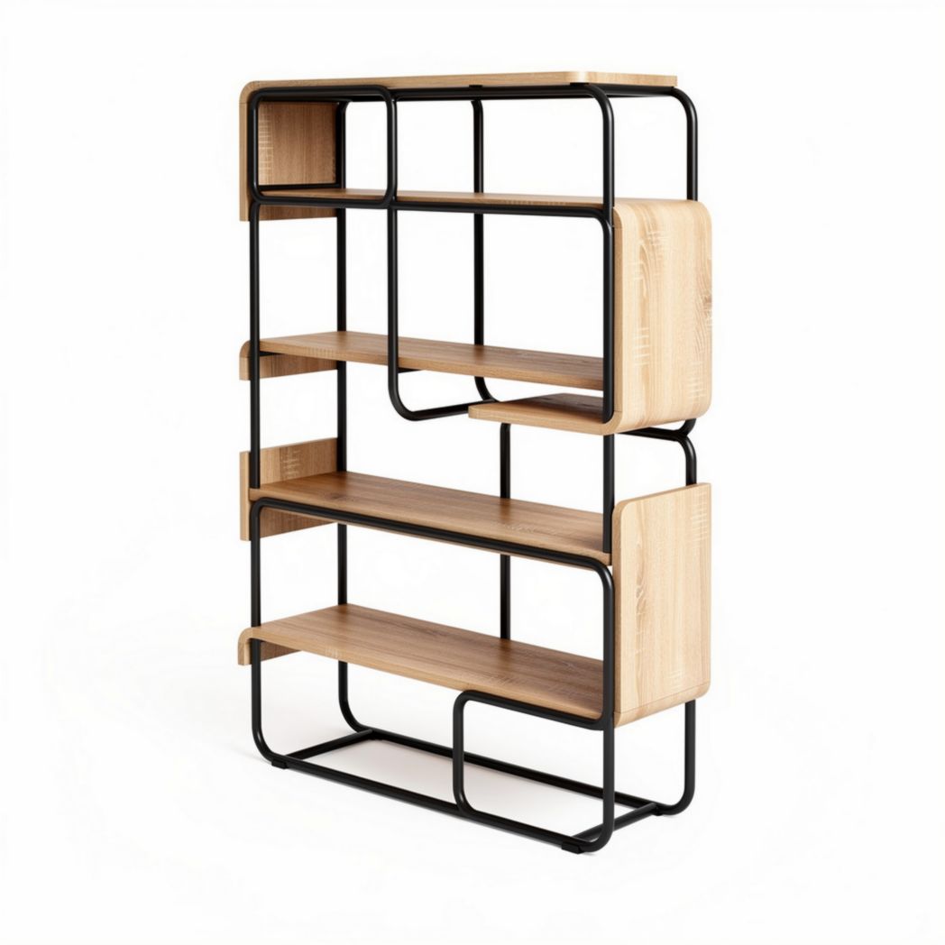 Wood and metal shelving unit for modern home decor 180 x 80 x 40cm