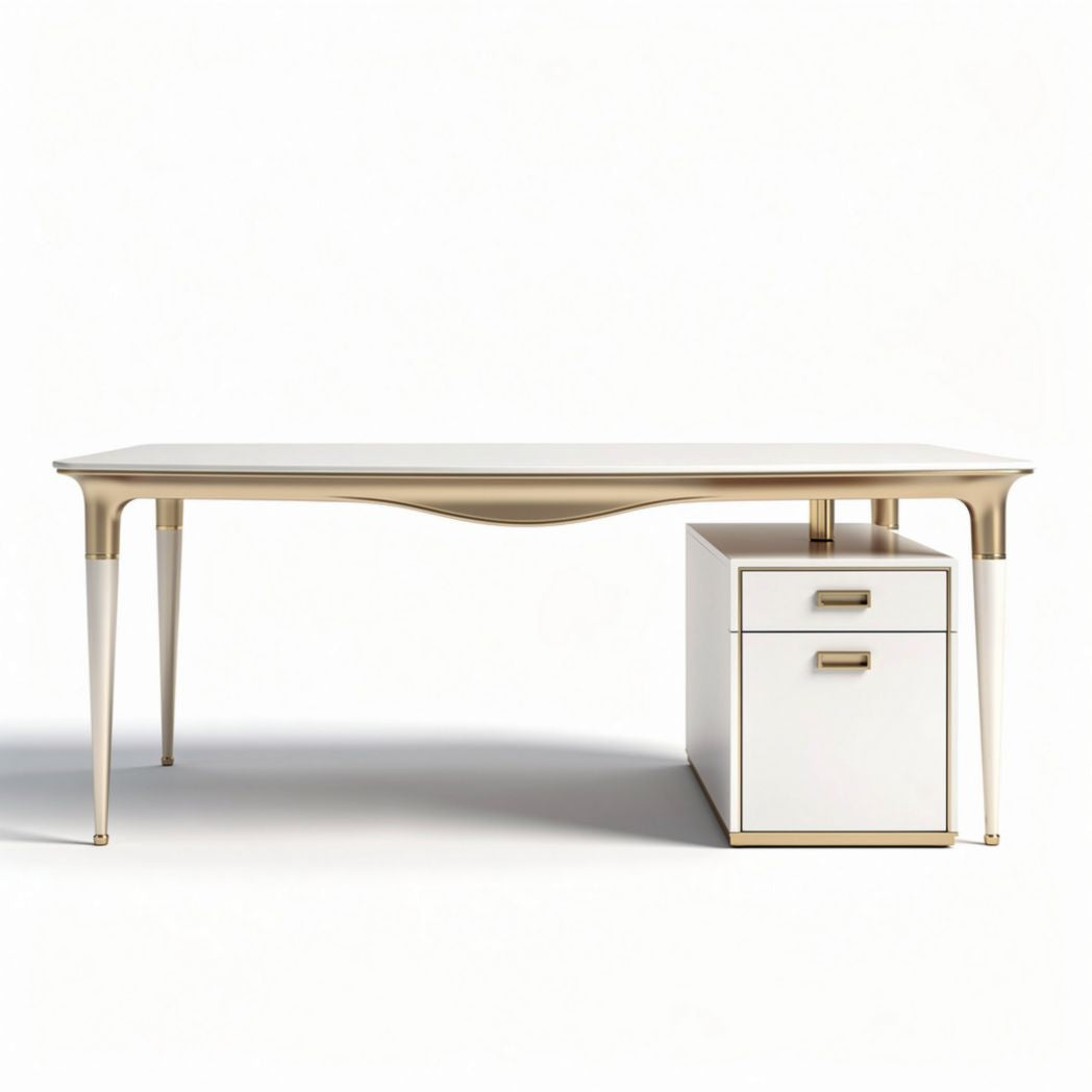 White and gold modern office desk with drawer 150 x 75 x 75cm