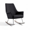 Rocking chair with upholstered fabric in charcoal gray and steel frame