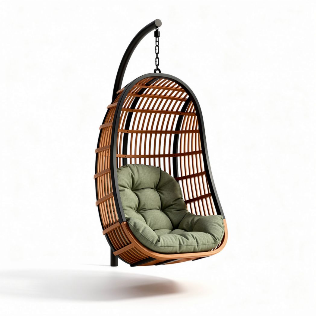 Hanging rattan chair with cushion for indoor and outdoor use 100 x 70 x 120cm