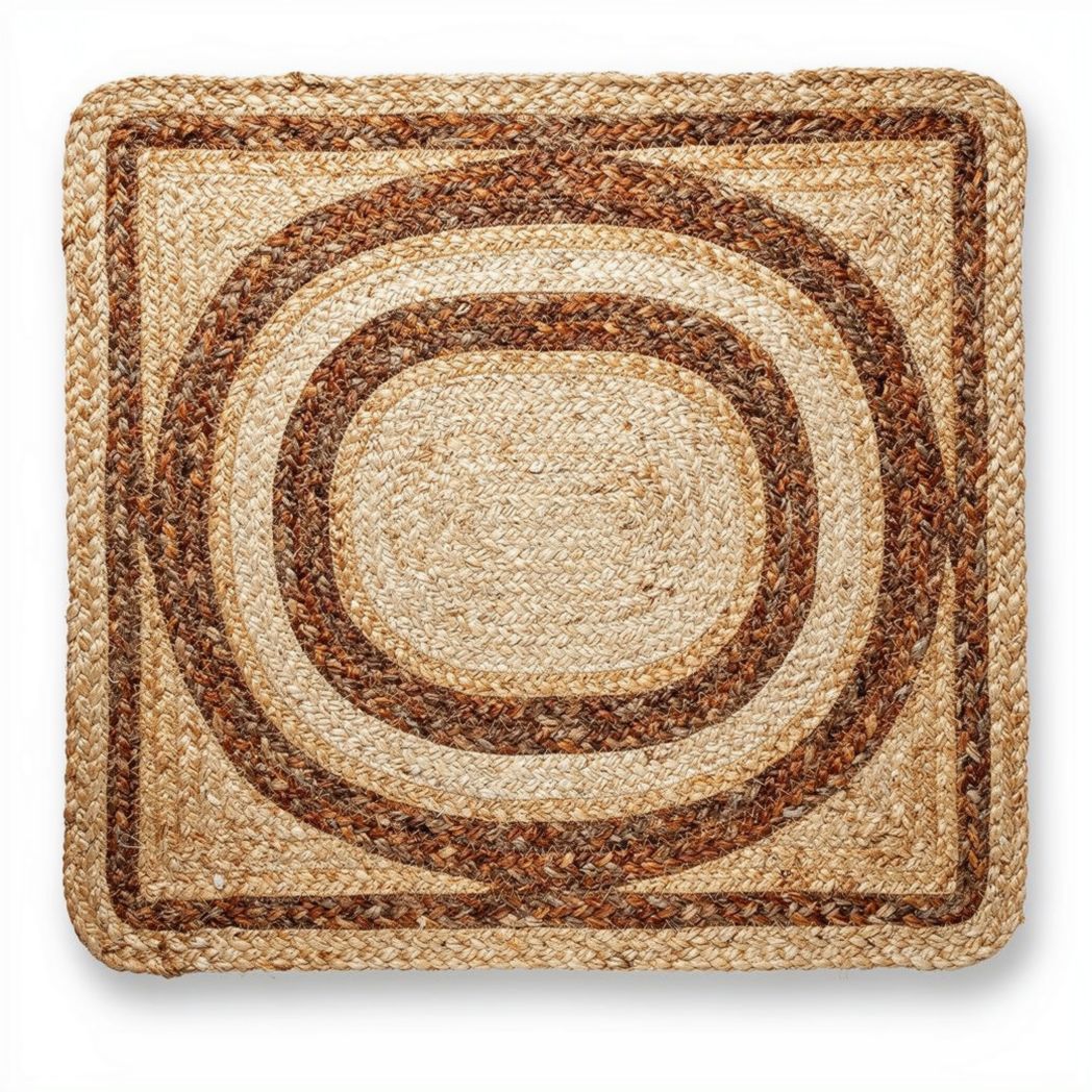 Woven straw decorative mat with concentric circle pattern 40 x 40 x 2cm