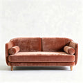 Sofa with rounded arms in soft rose velvet upholstery 200 x 90 x 80cm